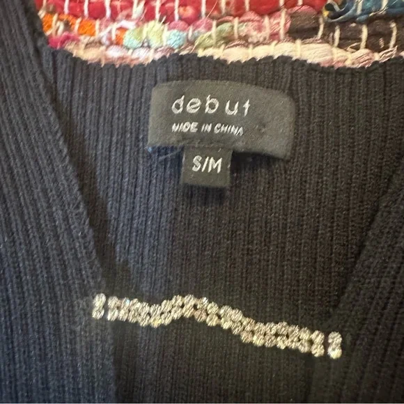 Debut Black Ribbed Tank Top with Jewel‎ Detail S/M - Picture 3 of 10